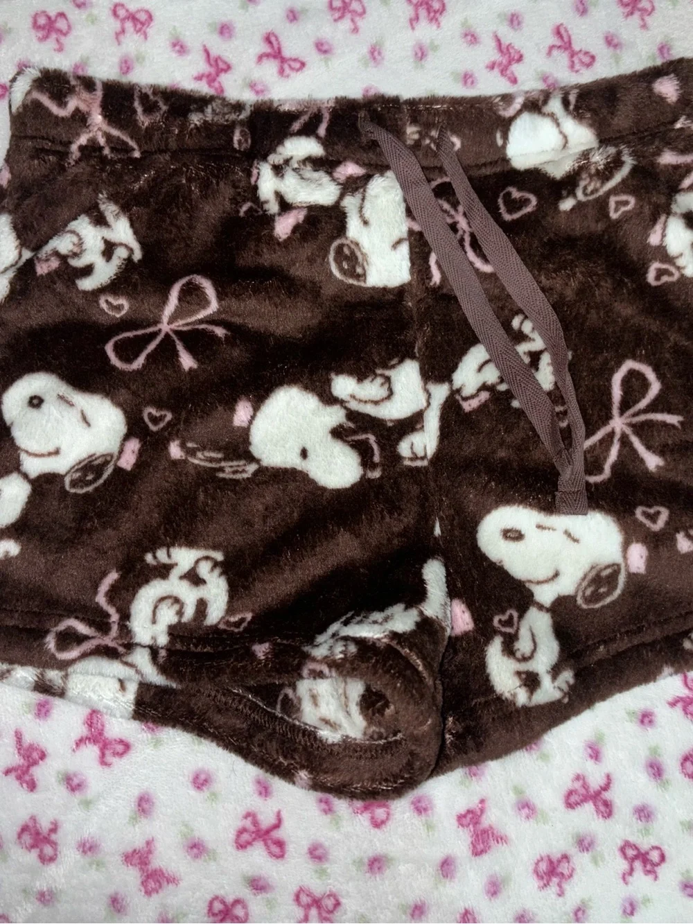 Peanuts Light Blue Snoopy Patterned Plush Shorts